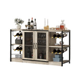 Garvee Industrial Wine Bar Cabinet with Storage, Metal Elements, Rustic Color, Cable Holes, Grey, Dining Room, Living Room - grey