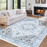 Garvee Boho Rug 5x7 Ultra-Thin Washable Vintage Area Rug Non Shedding Boho Entry Throw Rug Non-Slip Oriental Medallion Bedroom for Bedroom Living Room, 5’x7’ - Blue
