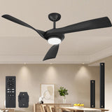 Garvee 52" Black Ceiling Fan With Lights Remote Control 3CCT Dimmable 7 Speeds Reversible Noiseless Modern Dc Motor Ceiling Fan for Kitchen, Living Room, Farmhouse, Patios, Outdoor Indoor - Black