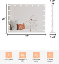 Garvee Vanity Mirror with 17 LED Lights, 3X Magnification, 3 Color Modes (3000K-6000K), USB Type-C Charging, 32x24 Metal Frame, White