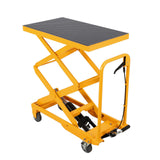 Garvee Double Scissor Hydraulic Lift Table Cart, 500lbs Capacity 48" Lifting Height, Lift Table w/ 4 Wheels and Non-Slip Pad, Elevating Hydraulic Cart for Material Handling and Transportation - Yellow