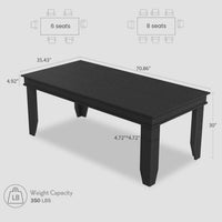 Garvee Farmhouse 71" Wood Rectangular Dining Table with L-Shaped Legs Suitable for 6-8 People for Dining Room, Black