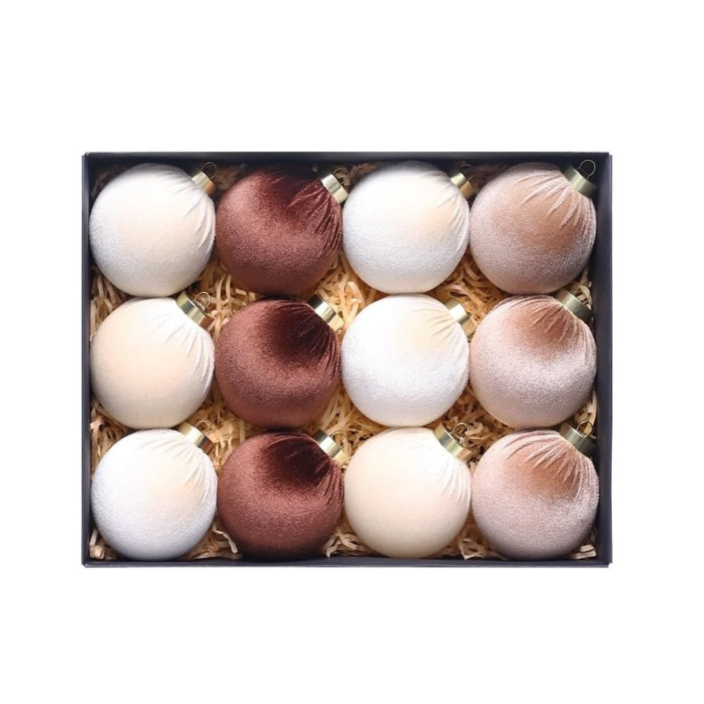 Garvee 3.15 Inch Christmas Ornaments 12-Pack Christmas Tree Decoration Premium Fabric-Covered Christmas Balls, Shatterproof Velvet Ornaments for Elegant Holiday Tree Decor & Festive Home Styling