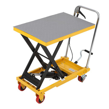 Garvee Hydraulic Lift Table Cart 500lbs, Lift Table Capacity 28.5" Lifting Height, Manual Single Scissor with 4 Wheels and Non-Slip Pad Thickness 3mm for Material Handling and Transportation Yellow