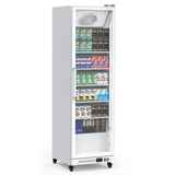 Garvee Commercial Display Refrigerator, 12.4 Cu.Ft Beverage Cooler, LED Light, Adjustable Shelves, Glass Door, Auto-Defrost, 360° Air-Cooling, Suitable for Bars and Stores - White