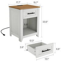 Garvee Farmhouse Nightstand with Charging Station, 1 Drawer Bedside Table with USB Type-c and AC Outlets, MDF End Table with Open Storage Shelf for Bedroom Living Room, Color-Blocking, 1PCS