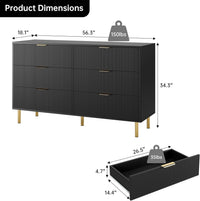 Garvee Black Dresser, Modern 6 Drawer Dresser for Bedroom with Gold Handle and Large Drawer, Wood Double Chest of Drawers and Storage Organizer for Living Room, Hallway, Entryway