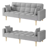Garvee Convertible Futon Couch Bed + Tufted Design + Adjustable Backrest + Linen Upholstery + Sturdy Wood Frame + Folding Love Seat + Living Room - Linen Light gray