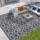 Garvee Outdoor Grey & White 9x18 Plastic Straw Extra Large Rug, Waterproof Reversible Carpet for Camping, RV, Backyard, Beach, Deck - Gray & White