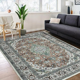 Garvee Oriental Green 4x6 Living Room Modern Rug Medallion Distressed Rugs for Bedroom Office Boho Washable Area Rugs Vintage Carpet Bohemian Farmhouse Floor Cover Green - Green