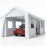 Garvee 10' X 20' Heavy Duty Portable Garage, 1.0 mm Steel Poles & 180 g PE Waterproof Canopy, Front & Rear Doors, 2 Side Doors, 4 Windows, White - White