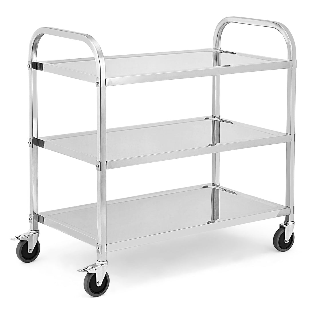 3 Tier Heavy Duty Trolley Rolling Cart, Stainless Steel Utility Cart with Handle and Locking Wheels, for Kitchen, Restaurant, Hospital, Laboratory and Home,  265Lbs