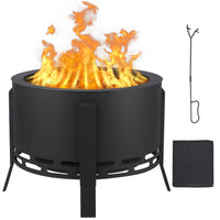 26-inch smokeless fire pit, black powder-coated steel, perfect for camping and BBQs.
