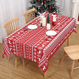 Garvee Rectangle Christmas Tablecloth, Xmas Tree and Deer Design Table Cloth Waterproof Holiday Decorative Boho Table Cover for Outdoor, Indoor Party Kitchen Dining Room, 60 x 84 Inch, Red - Red