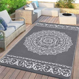 Garvee Outdoor Grey & White 6x9 Rug for Patios Reversible Patio Rug Plastic Straw Rug Waterproof Lightweight Rug for Backyard, Picnic, Beach, Camping - Gray & White