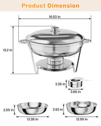 5QT Chafing Dish Buffet Set of 2 Pack, Round Stainless Steel Food Warmers Buffet Servers Sets, Chafer with Food & Water Pan, Lid, Frame, Fuel Holder for Catering and Parties