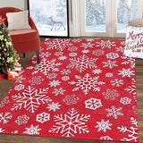Garvee Christmas Runner Rug 3x5 Feet Xmas Snowflake Pattern Non-Slip Machine Washable Polyester Holiday Decorative Accent for Kitchen Bedroom Hallway - Red