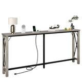Garvee Narrow Long Sofa Table with Charging Station, Power Outlets & USB Ports, 73.2" Farmhouse Console Table, Entryway Table for Living Room, Hallway, Foyer-Grey