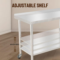 Garvee 48"L x 24"W x 35"H Stainless Steel Work Table Heavy Duty Prep Table with Undershelf, High Load Bearing Metal Table, Commercial Worktable with Backsplash, 4 Wheels, Hooks for Kitchen