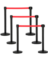 Garvee Crowd Control Stanchion Set 6 Pack with Retractable Belt, Heavy Duty Steel, Commercial Events, 6.6 ft Red Belt