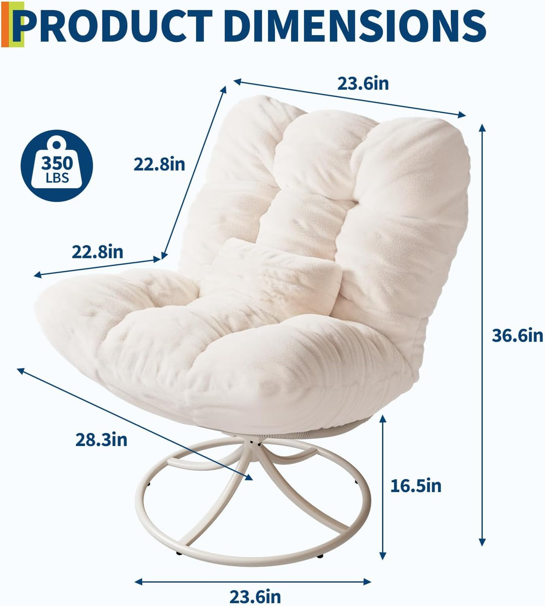 Garvee Oversize 360° Swivel Plush Lounge Chair with Metal Rocking Base, Winter Rattan Rocking Papasan Chair with 6.3" Comfy Deep Seat Thick Cushion for Indoor/Outdoor, Beige