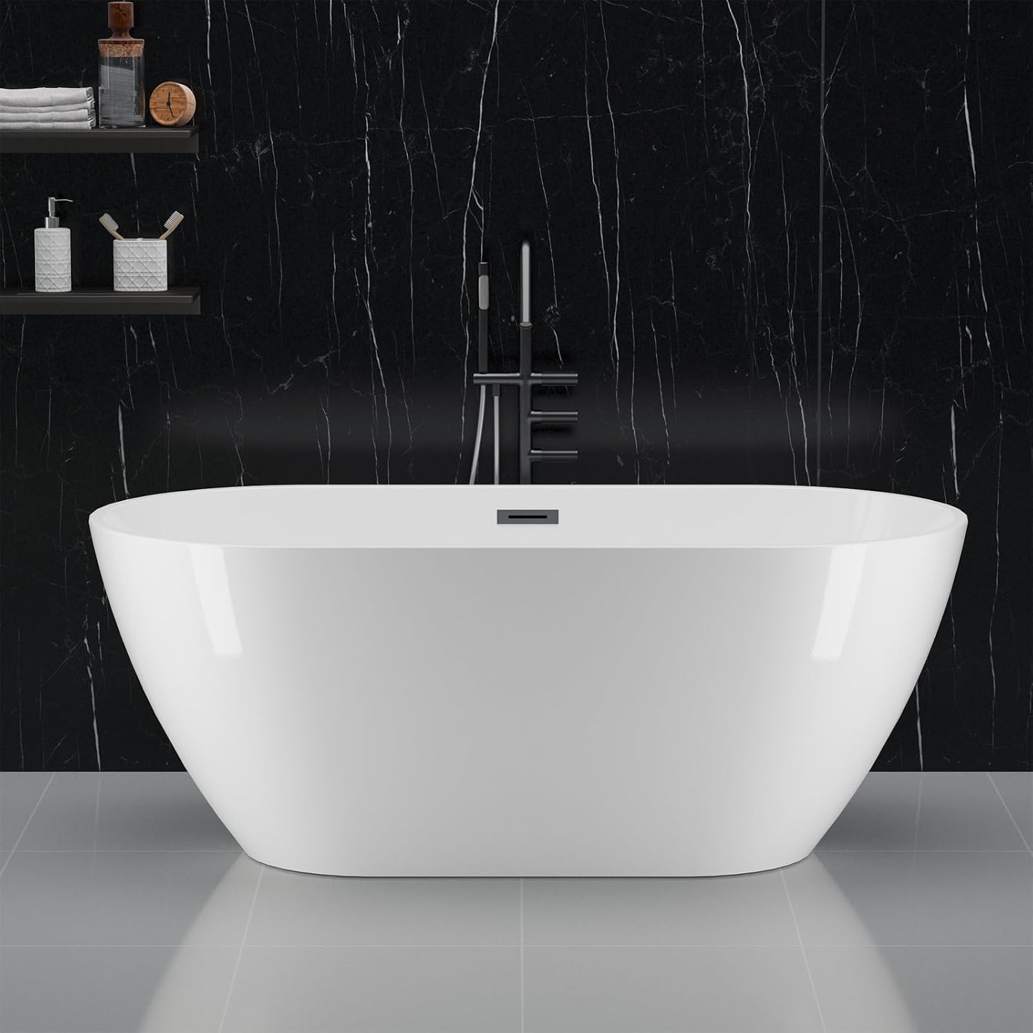Garvee SZ1 59" Freestanding Bathtub in Streamline Design with Chrome Overflow and Drain, cUPC Certified, White