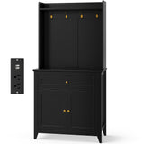 Garvee Pantry Storage Cabinet Durable Spacious Adjustable Shelves Wood Finish Kitchen Organization Home - Black