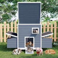 Garvee Large Wooden Small Animal House Outdoor, Weatherproof Pet Shelter for Rabbits, Chickens, Ducks & Small Pets with Nesting Box & Lockable Doors