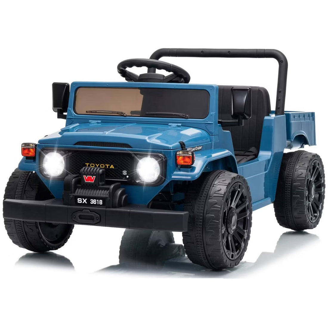 Garvee Licensed Toyota 12V 4WD Kids Ride-On Pickup Truck – Battery Powered Electric Car, Remote Control, wireless Music, LED Lights, Suspension, Soft Braking, Truck Bed Storage – For Toddlers & Big Kids – navy blue