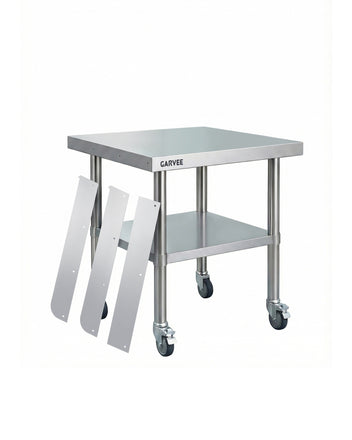 Garvee Stainless Steel Work Table, 24x24x26 Inch Commercial Food Prep Worktable with Wheels, Detachable 3-Sided Backsplash & Height-Adjustable Shelf, Heavy Duty Workbench for Kitchen Restaurant Garage