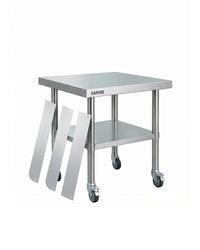 Garvee Stainless Steel Work Table, 24x24x26 Inch Commercial Food Prep Worktable with Wheels, Detachable 3-Sided Backsplash & Height-Adjustable Shelf, Heavy Duty Workbench for Kitchen Restaurant Garage