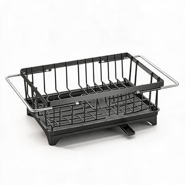 Garvee Over-the-Sink Dish Drying Rack, Expandable Kitchen Dish Drainer with Adjustable Arms, Heavy-Duty Carbon Steel Sink Basket for Dishes, Vegetables & Fruit, Black