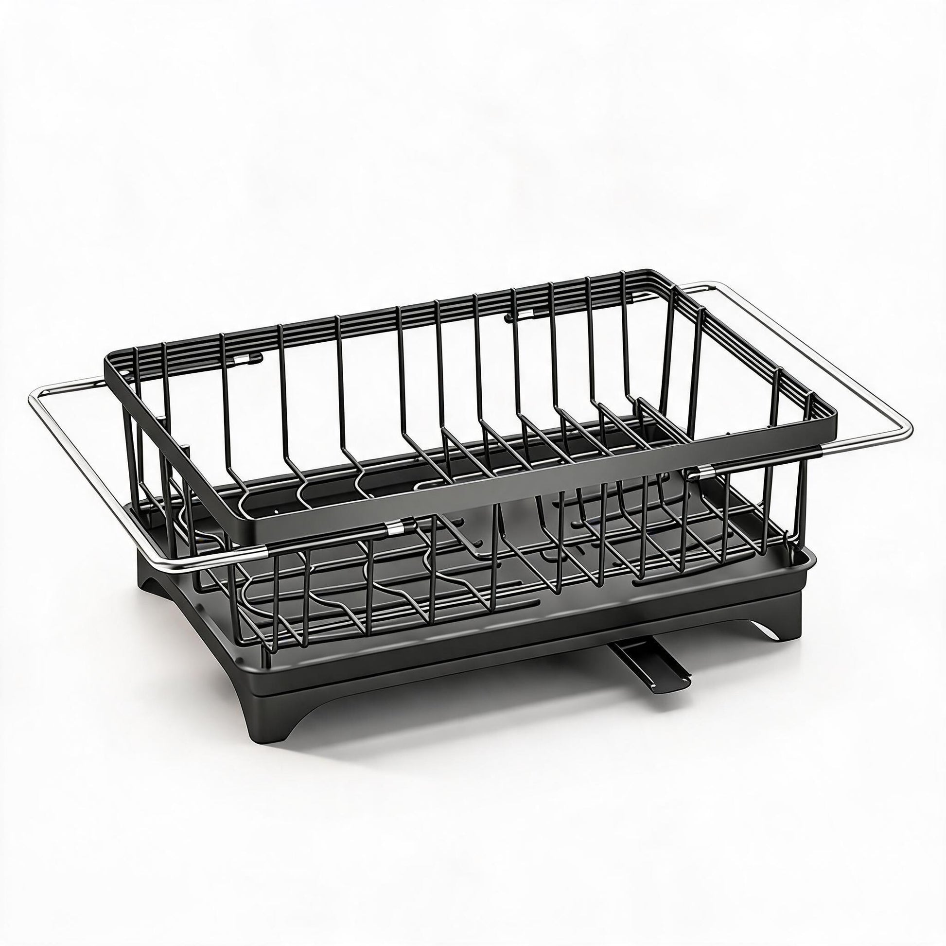 Garvee Over-the-Sink Dish Drying Rack, Expandable Kitchen Dish Drainer with Adjustable Arms, Heavy-Duty Carbon Steel Sink Basket for Dishes, Vegetables & Fruit, Black