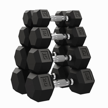 Garvee 50 LB (5Lb+10Lb+15Lb+20Lb) Hex Dumbbell Set of 2with Cast Iron Core, Rubber Encased Coating and Textured Carbon Steel Handle for Home Gym Strength Training