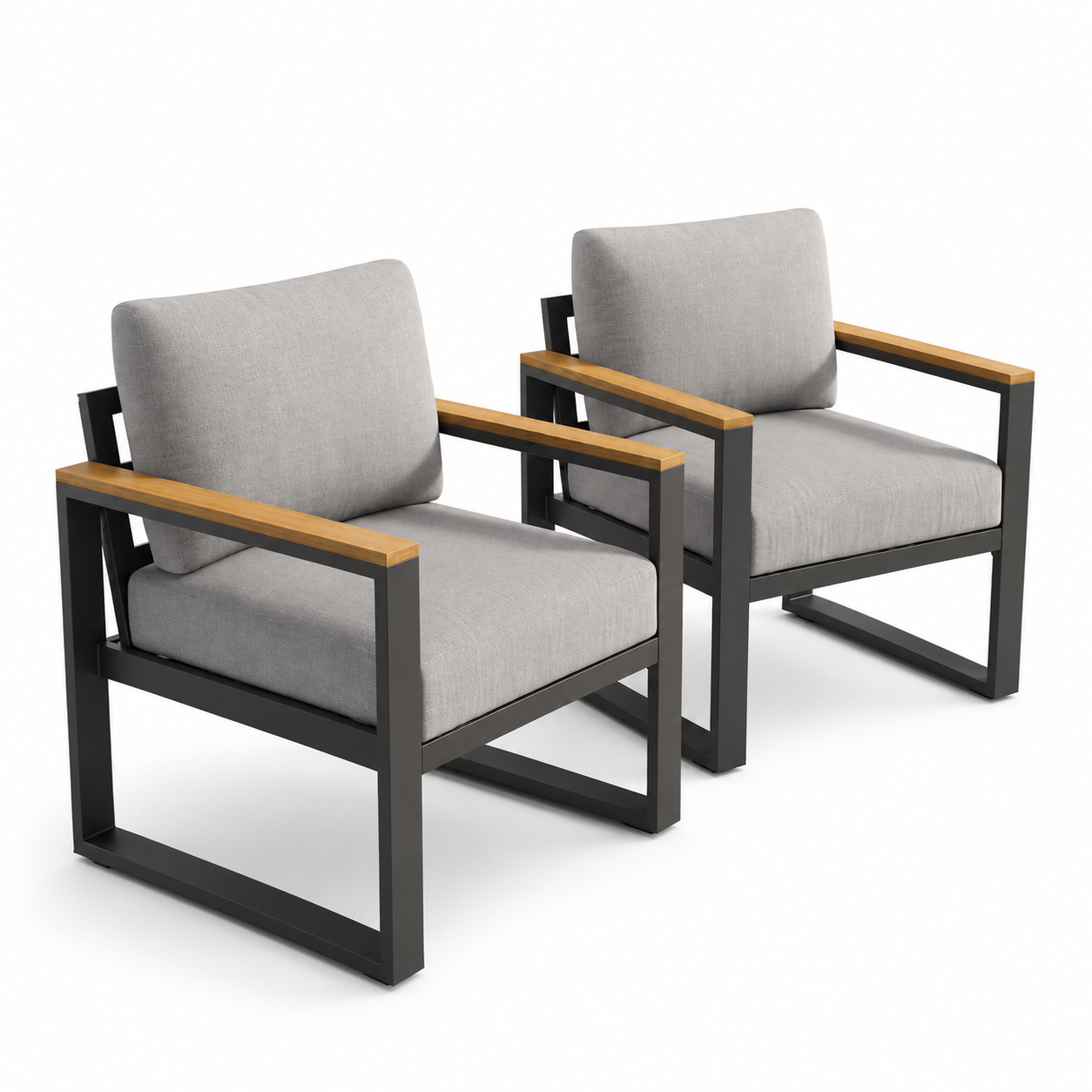Garvee Set of 2 Aluminum Patio Armchairs, Rust-Resistant Frame, Cushioned Outdoor Chairs for Balcony, Garden, Gray
