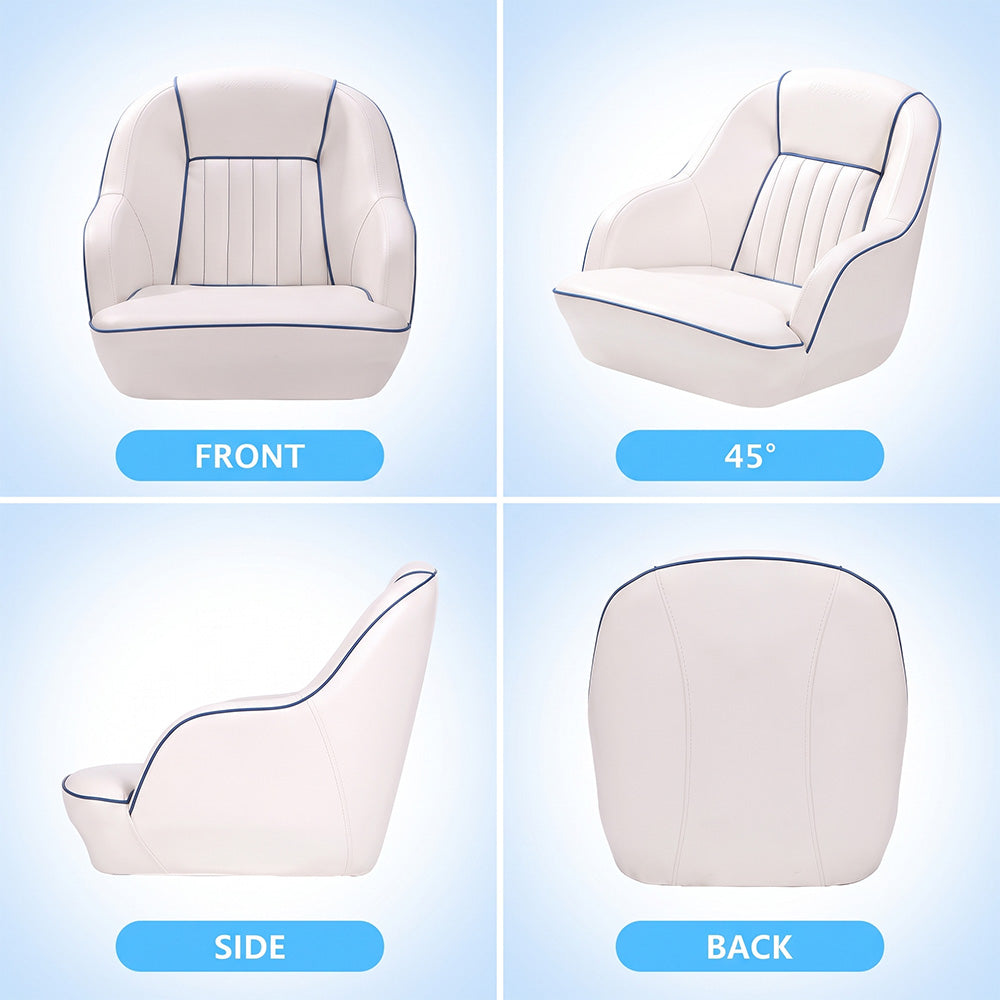 Garvee Pontoon Boat Seat, Captains Bucket Boat Seat, Back Folding Boat, Boat Cabin Seating - White & Blue