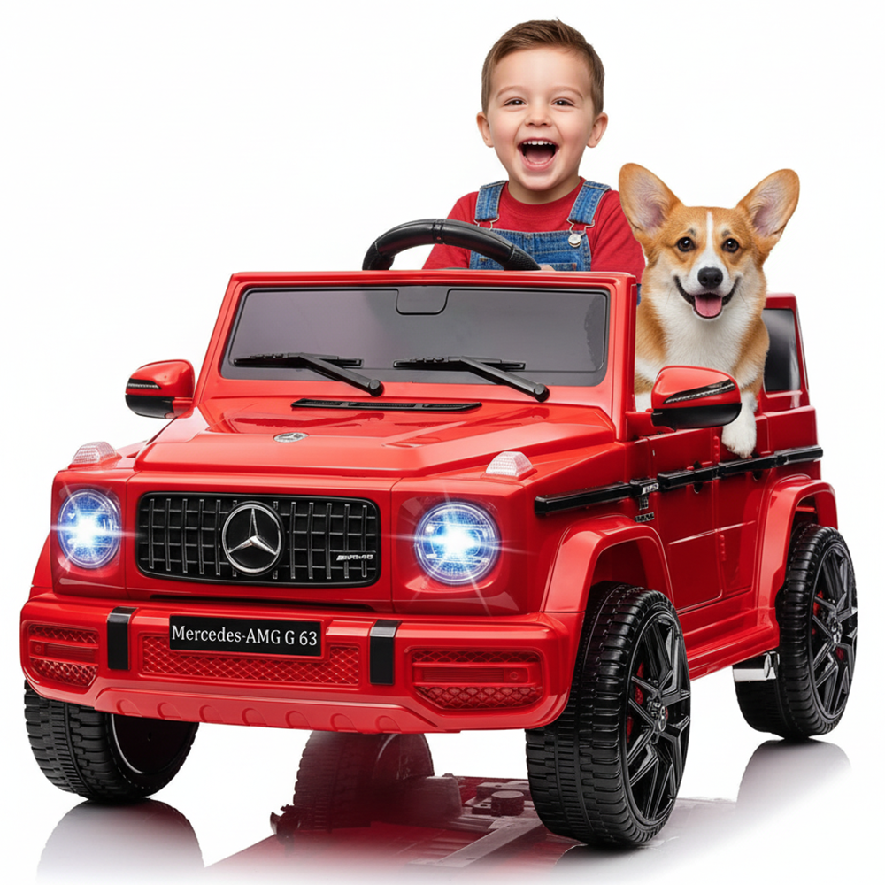 Garvee Ride P Series 12V Mercedes-Benz G63 Ride-On: Remote Control, Suspension, Soft Start, LED, Bluetooth, Music, 2x25W Motors - Red