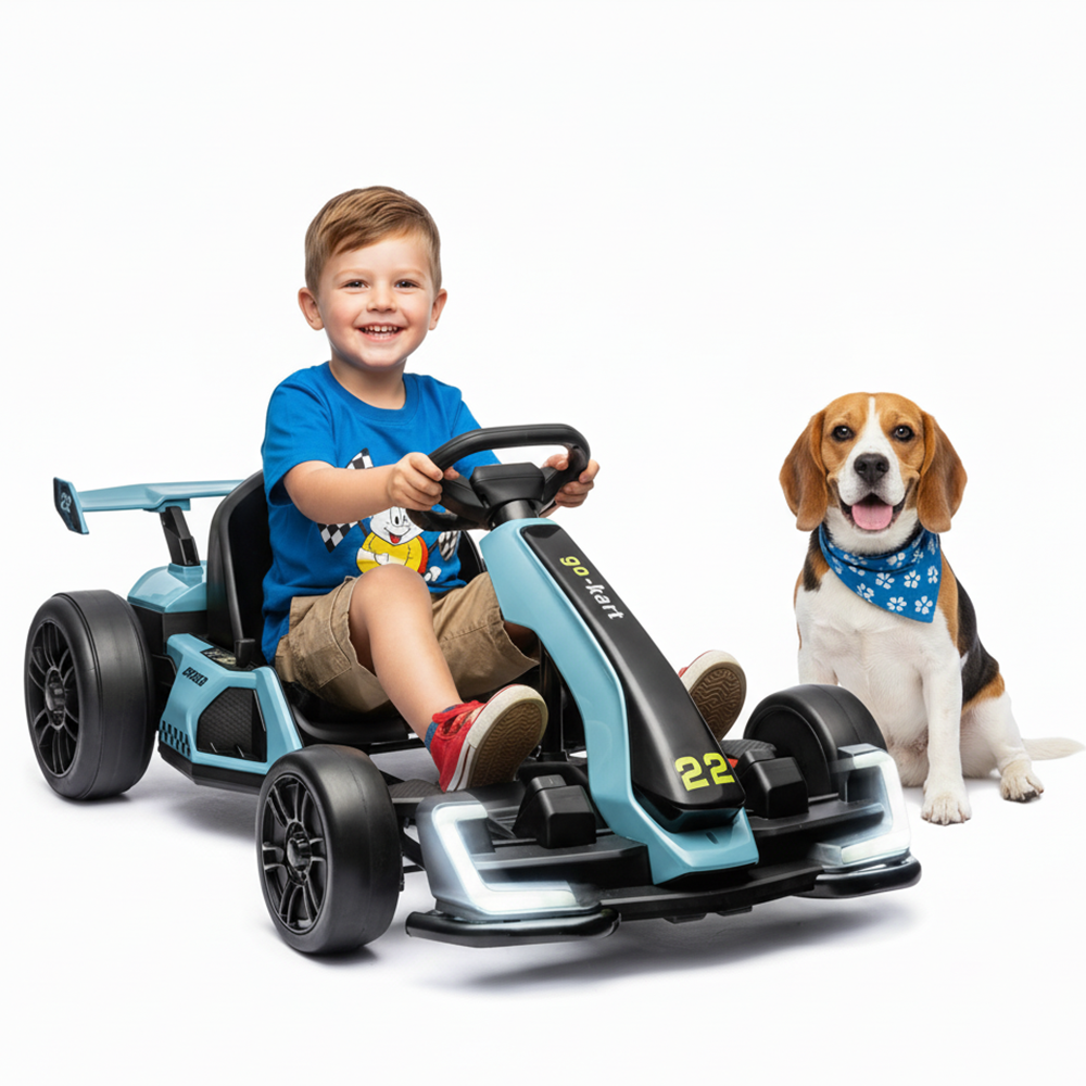 Garvee Ride - G Series: 24V Electric Go Kart, with 300W Strong Motor, Drift/Sport Mode, Big Battery, Eva Tire,Length Adjustment for Outdoor Racing Toy-Blue