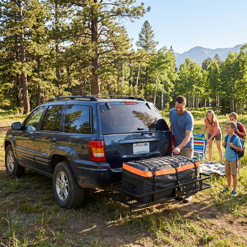 Garvee 70"x30"x6" Heavy-Duty Folding Hitch Cargo Carrier 600 lbs Capacity Ratchet Straps Waterproof Bag Integrated Lock Reflective Panels Fits 2" Receiver SUVs Off-Road