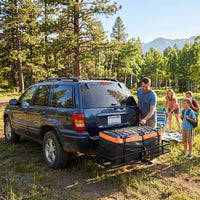 Garvee 70"x30"x6" Heavy-Duty Folding Hitch Cargo Carrier 600 lbs Capacity Ratchet Straps Waterproof Bag Integrated Lock Reflective Panels Fits 2" Receiver SUVs Off-Road