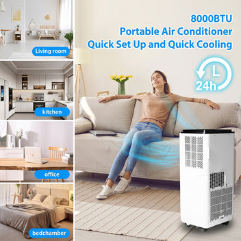 Garvee 8000 BTU Portable Air Conditioners Cool Up to 350 Sq. Ft, 3 IN 1 Portable AC Unit with Dehumidifier, Fan Modes, Floor Standing Air Conditioner for Room Garage, LED Display, 24Hrs Timer