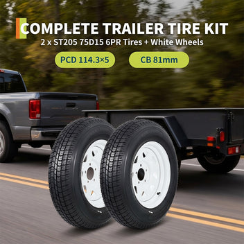 Garvee ST205/75D15 Trailer Tire and Wheel Assembly, Heavy-Duty Load Range C 6PR, 15 Inch White Modular Wheel for Utility Boat Camper Trailers, Set of 2