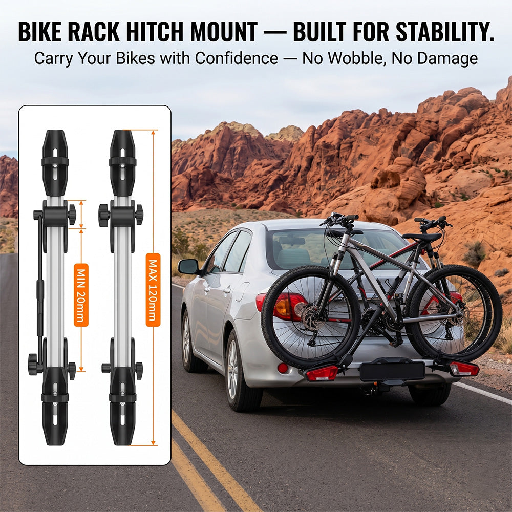 Garvee Hitch Bike Rack for Car, 2 E-Bike Racks, 200 LBS Capacity, Anti-Wobble, Foldable & Tiltable, Fits Fat Tire Bikes, 2" Receiver, Black
