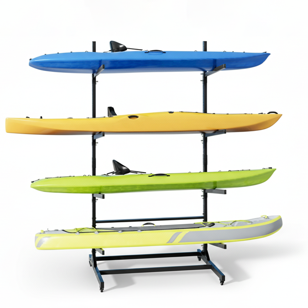 Garvee Heavy Duty 4-Tier Freestanding Kayak Rack with Wheels - Holds 4 Kayaks, Canoes, SUPs & Surfboards (Up to 120 lbs)