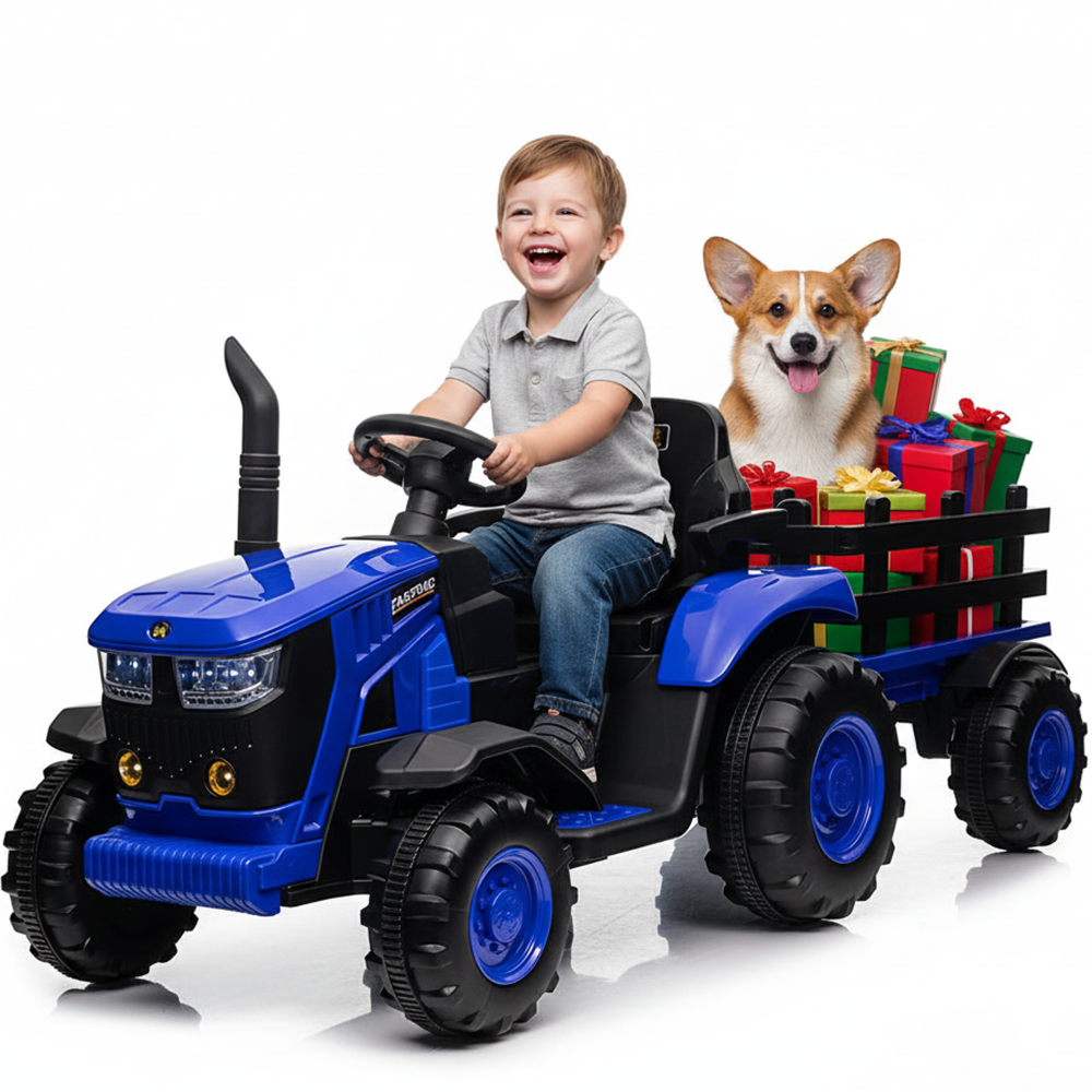 Garvee Ride - P Series: 12V Remote Control Tractor for Kids with 7-LED & Safety Belt - Blue