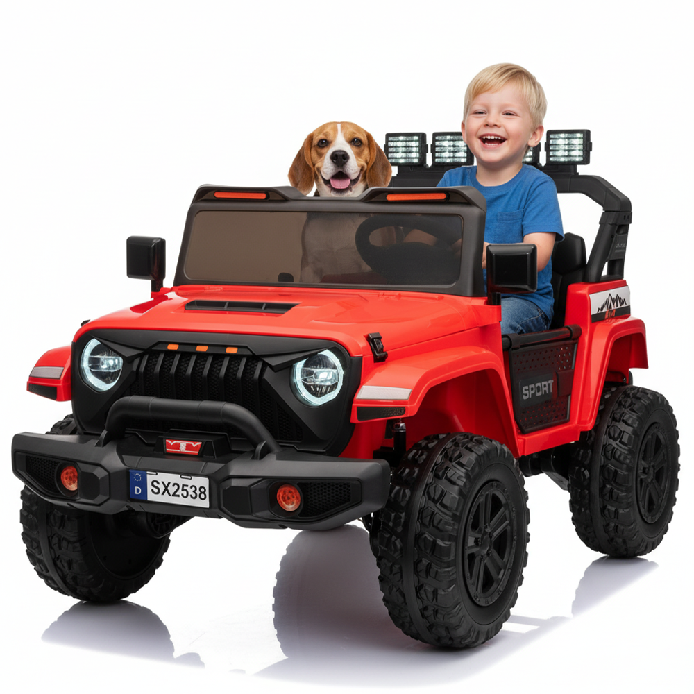 Garvee Ride - P Series: 24V Ride On Car, 4WD 2 Seater Kids' Electric Vehicle Truck with Remote Control, Adjustable Footwell Ride On Truck, 3 Speeds, Led Lights, Bluetooth, Red