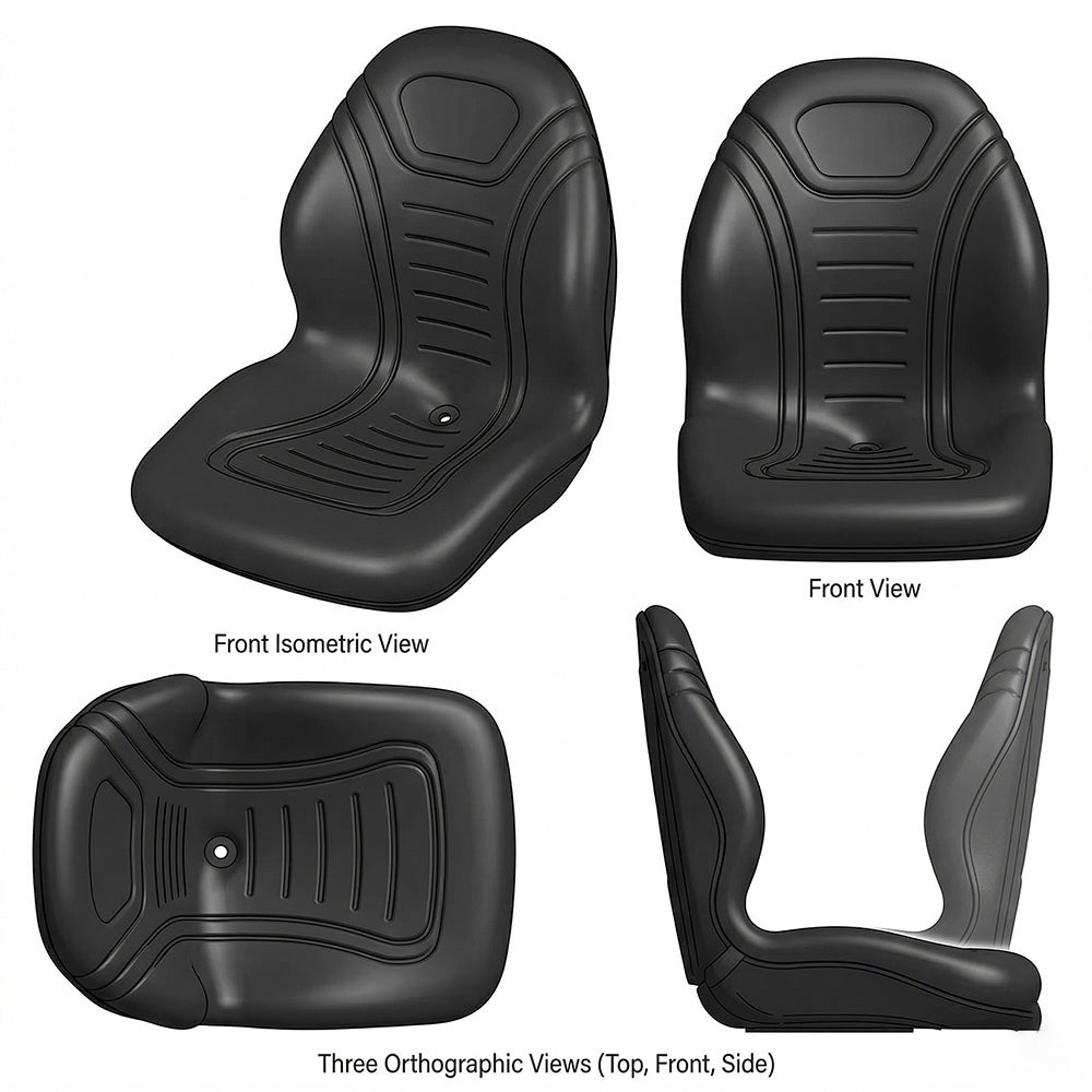 Garvee Universal Tractor Seat - Heavy-Duty Forklift Seat with High Back, Black Vinyl, and Central Drain Hole, Compatible with Forklifts and Lawn Mowers, Black