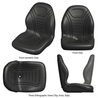 Garvee Universal Tractor Seat - Heavy-Duty Forklift Seat with High Back, Black Vinyl, and Central Drain Hole, Compatible with Forklifts and Lawn Mowers, Black