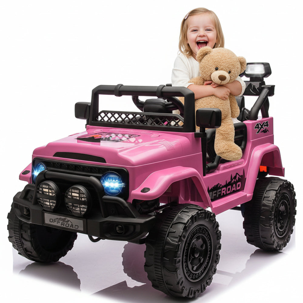 Garvee Ride - P Series: 12VElectric Ride on Truck Car For Kids Age 3+, Remote Control, Twin 25W Motors 3.1MPH Max Speed, Bluetooth USB Music Player, 4 Wheels Suspension LED Lights Safety Belt, Gift for Boy & Girl - Pink