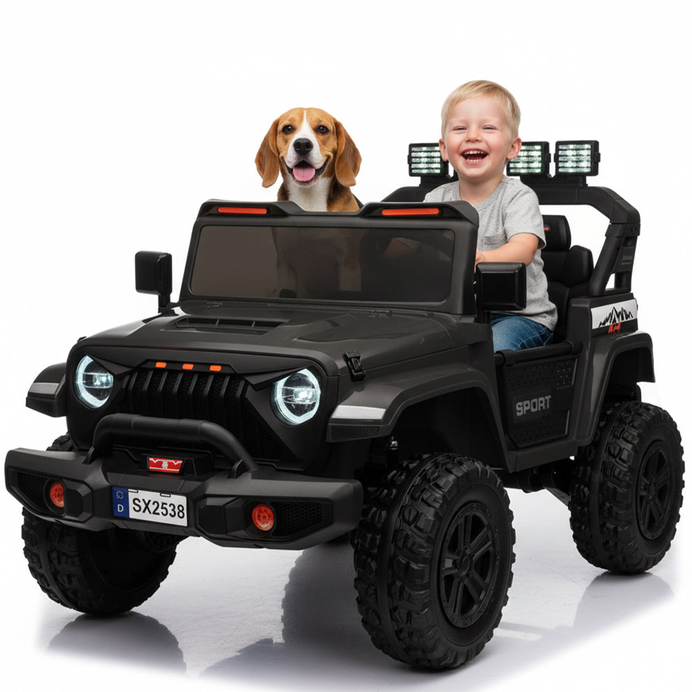Garvee Ride - P Series: 24V Ride On Car, 4WD 2 Seater Kids' Electric Vehicle Truck with Remote Control, Adjustable Footwell Ride On Truck, 3 Speeds, Led Lights, Bluetooth, Black